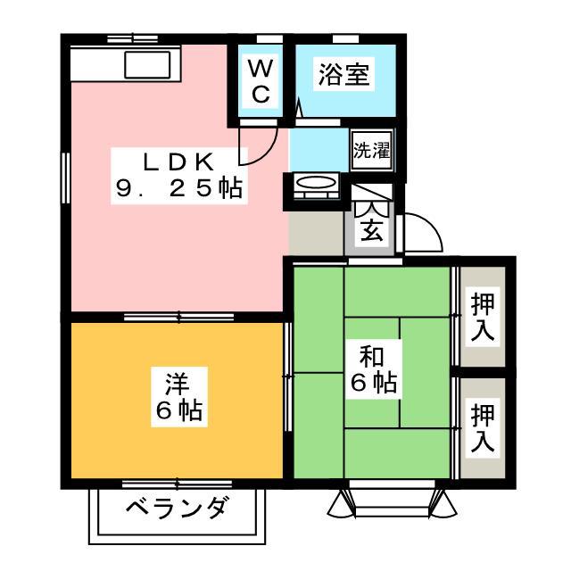 レジデンスワタナベ B(2DK/1階)の間取り写真