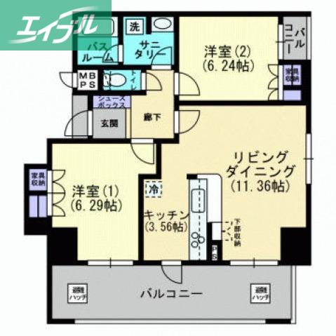 アルファステイツ清心(2LDK/6階)の間取り写真