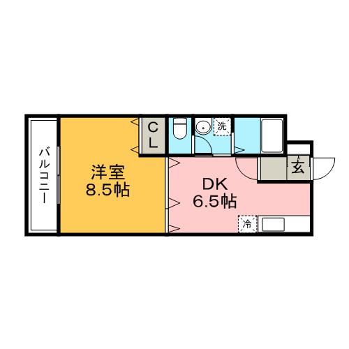 クラウンV(1DK/1階)の間取り写真