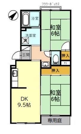 トリヴァン加守田(2DK/1階)の間取り写真