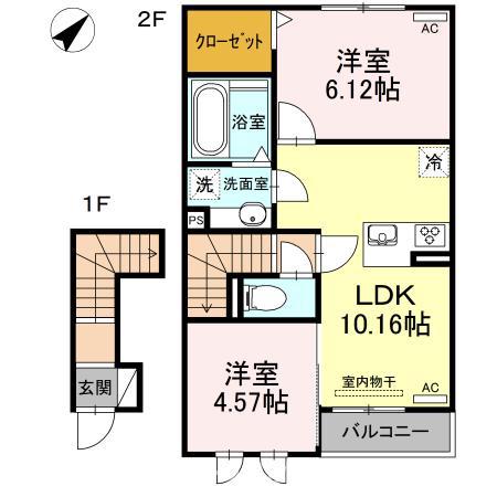 ルワンジュ E(2LDK/2階)の間取り写真