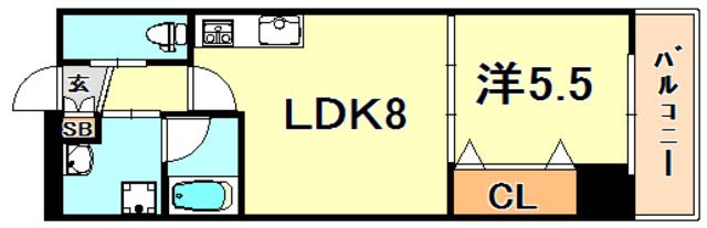 ウィングコート小松(1LDK/9階)の間取り写真