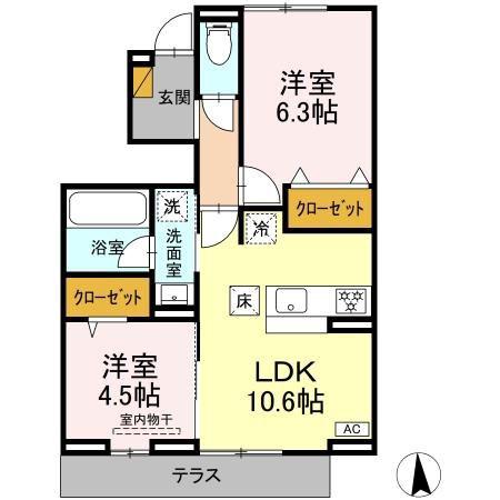 リッシュセゾン E(2LDK/1階)の間取り写真