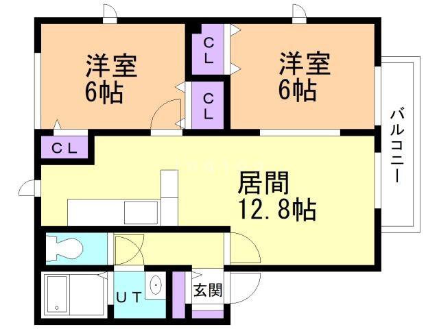 ホームタウンみどりB棟(2LDK/2階)の間取り写真