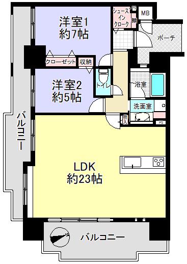 エイルマンション上之園(2LDK/11階)の間取り写真