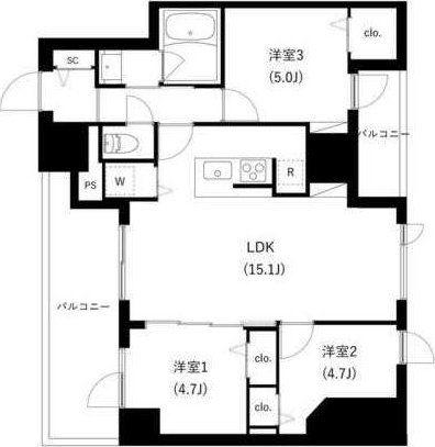WHARF駒込(3LDK/6階)の間取り写真