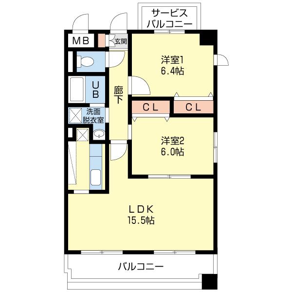 グラン・リーオ(2LDK/4階)の間取り写真