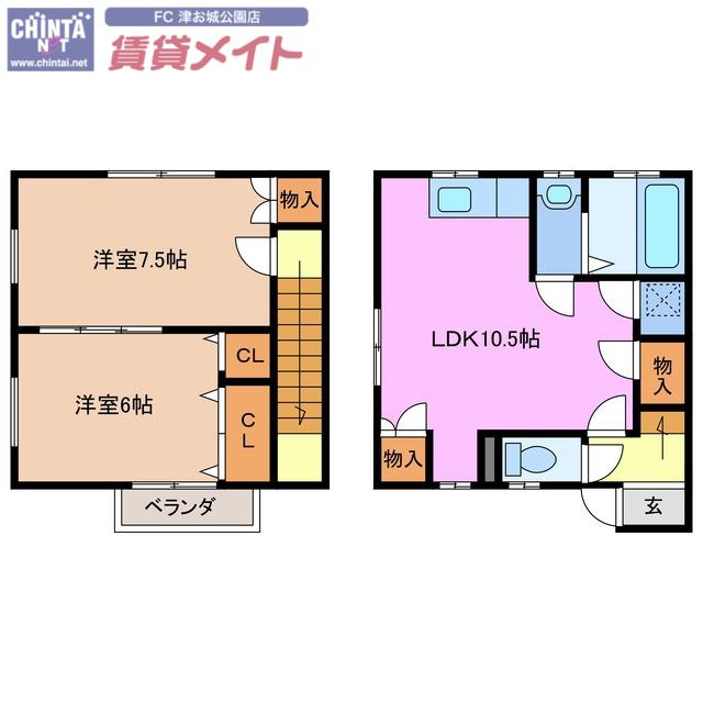 アンセーヌメゾン(2LDK/1階)の間取り写真