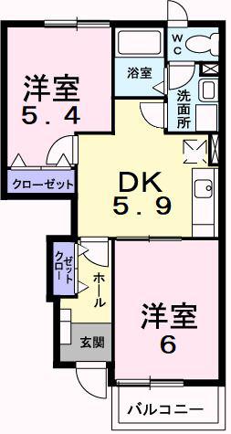J-シャモニ-A(2DK/1階)の間取り写真