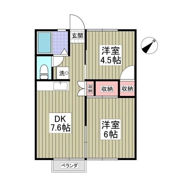 サンブルーム 土浦(2DK/1階)の間取り写真