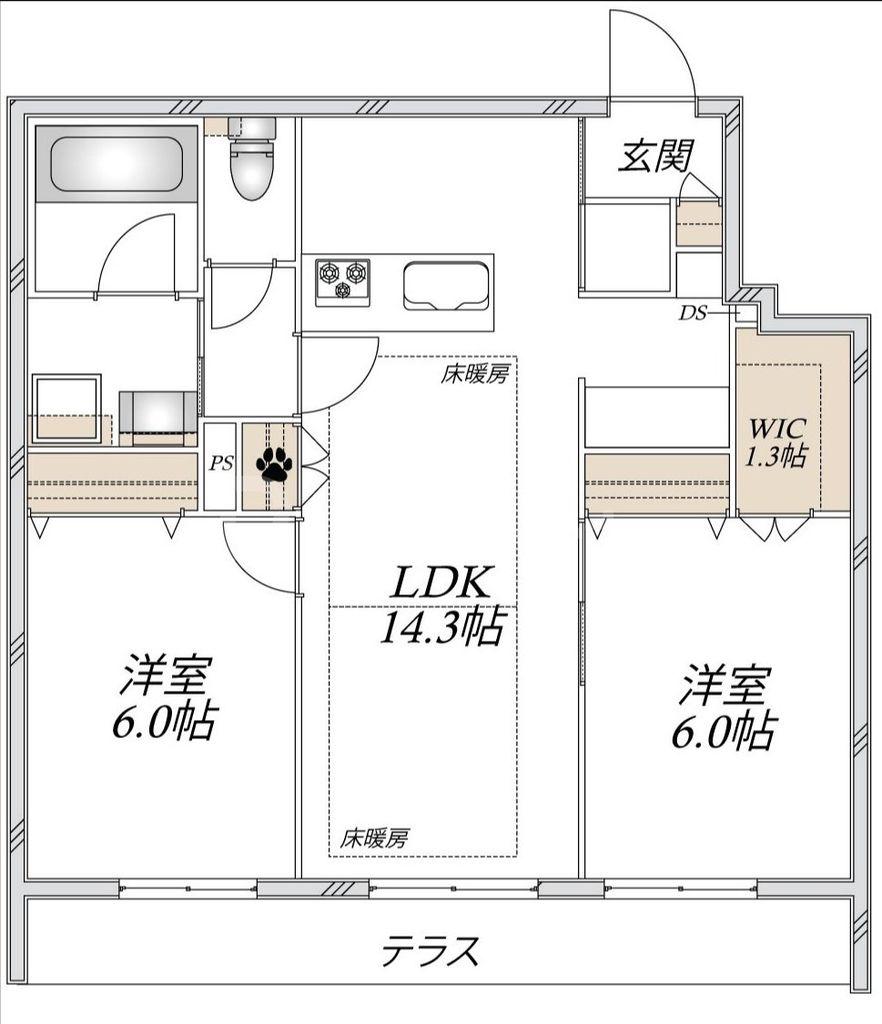 ティオ ブルーノ(2LDK/1階)の間取り写真