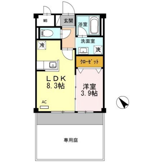 カスタニエ緑井II(1LDK/1階)の間取り写真