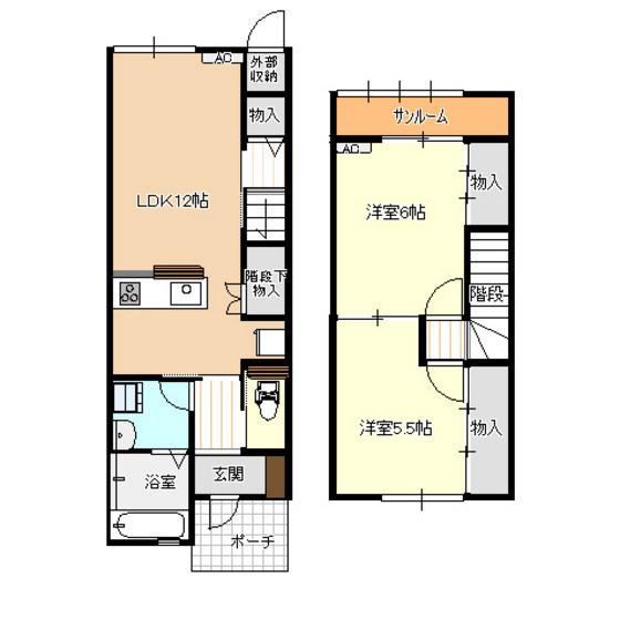 ファイン朝菜町(2LDK/2階)の間取り写真