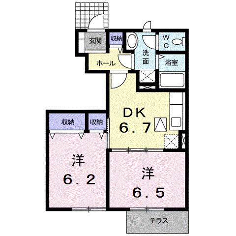 ヒルズ・クリシーヌメゾン(2DK/1階)の間取り写真