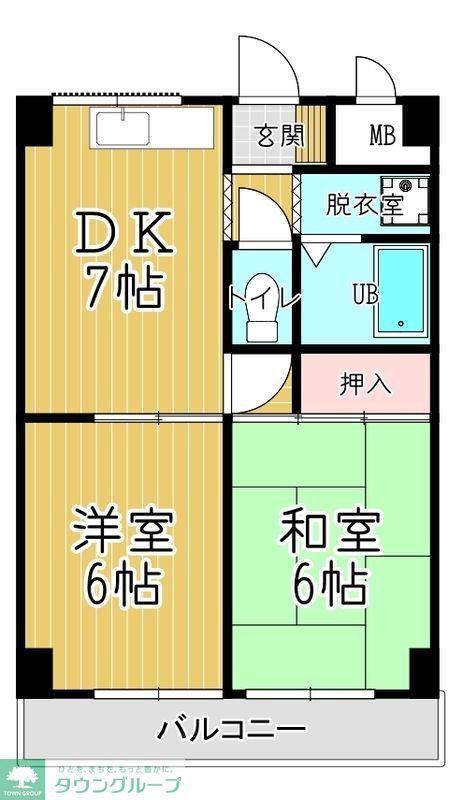 市両マンション(2DK/5階)の間取り写真