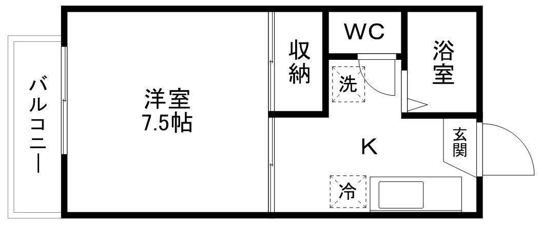 エミナ広瀬川A(1K/1階)の間取り写真