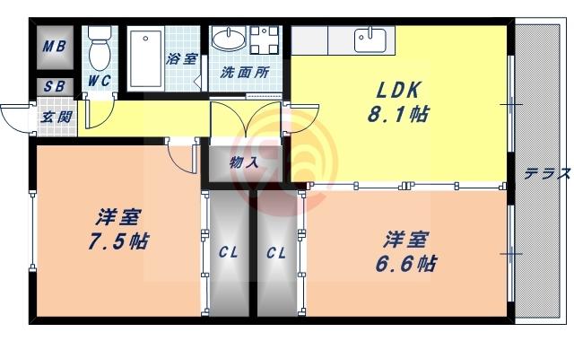 エクセル前田(2LDK/1階)の間取り写真