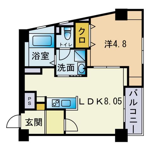 柳川ビル(1LDK/6階)の間取り写真