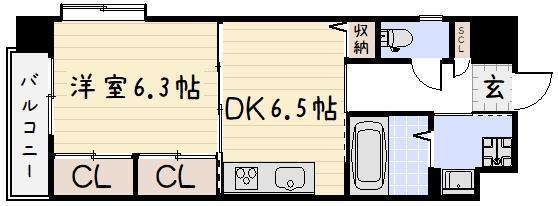 サンシャイン・キャナル小倉(1DK/6階)の間取り写真