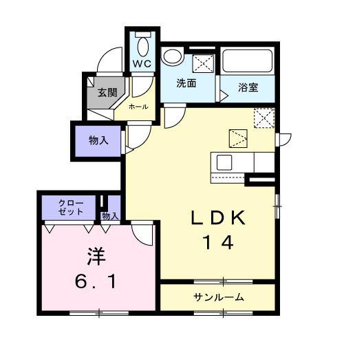 ソレアード(1LDK/1階)の間取り写真
