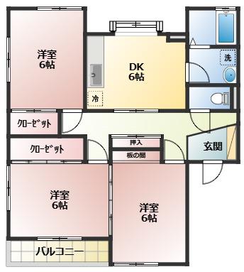 シャトランズゴトウ1号棟(3DK/2階)の間取り写真