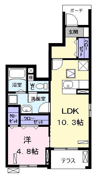 プリムローズ M(1LDK/1階)の間取り写真