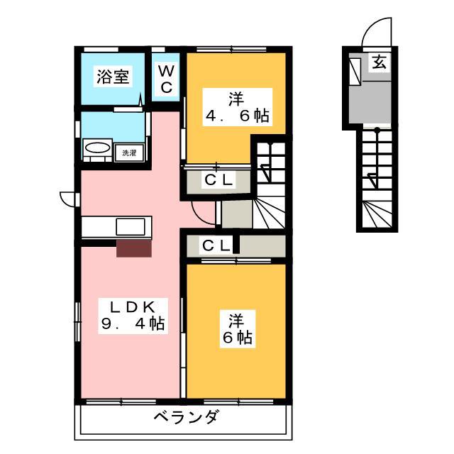 ロワイヤルC(2LDK/2階)の間取り写真