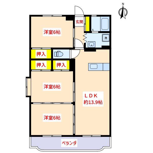 ヴェルドミールT2(3LDK/1階)の間取り写真