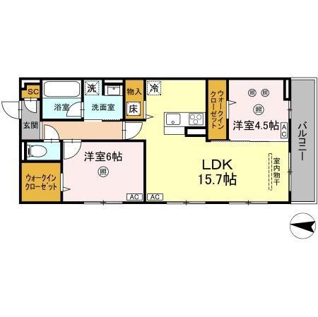 ロイヤルタウン富の原II(2LDK/1階)の間取り写真