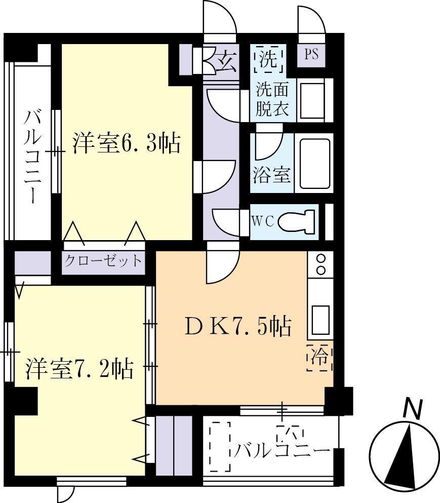 花室ヒルズB棟(2DK/3階)の間取り写真