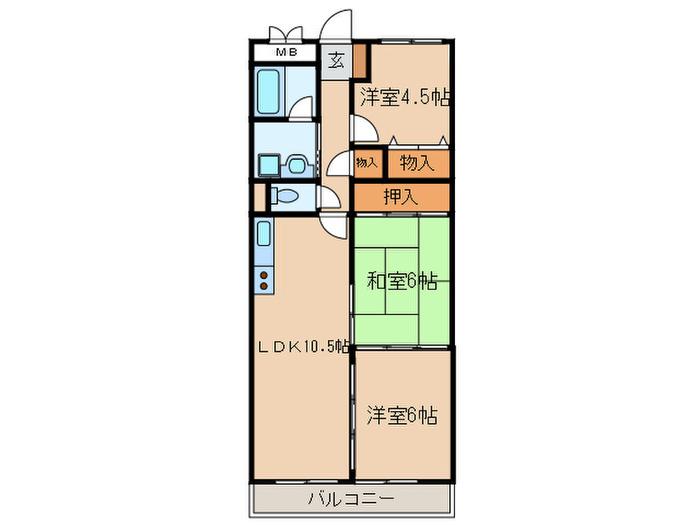 岩倉グリーンハイツDX(3LDK/3階)の間取り写真