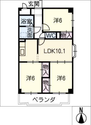 グリーンパレス新栄(3LDK/4階)の間取り写真