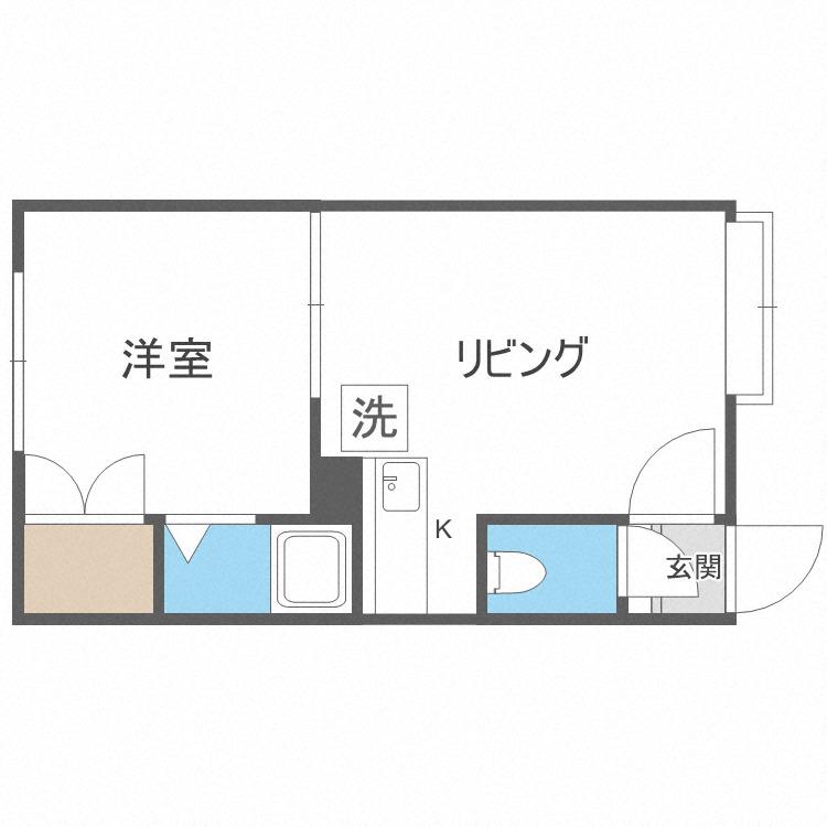 ルミエール北10条(1DK/1階)の間取り写真