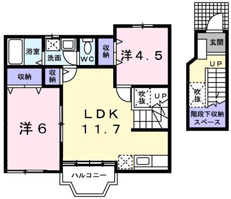 ハイネスI(2LDK/2階)の間取り写真