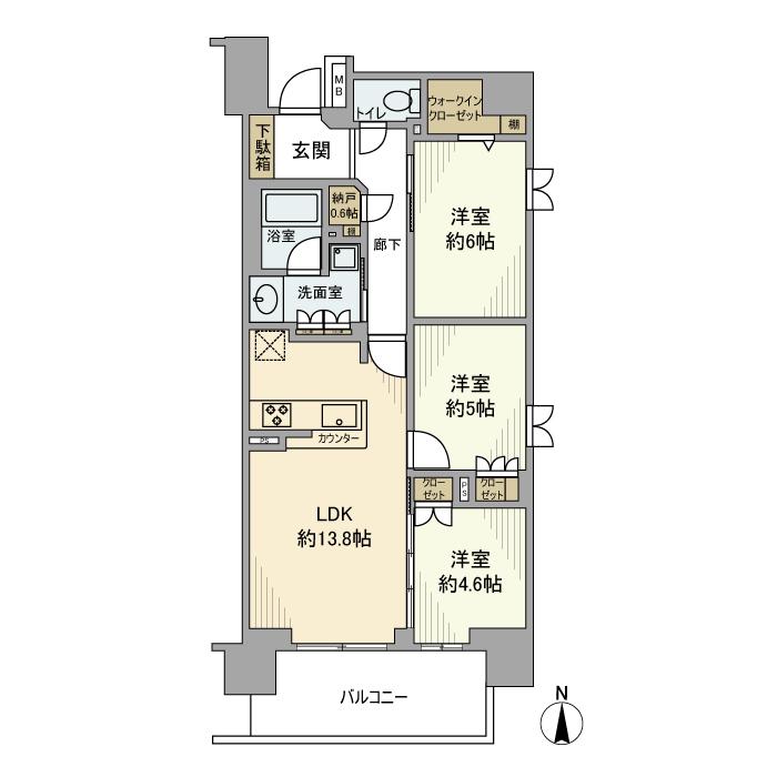 ヴェレーナおおたかの森エアリーフォート(3LDK/3階)の間取り写真