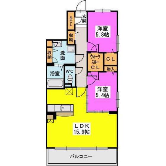 ラ・エクラン(2LDK/2階)の間取り写真