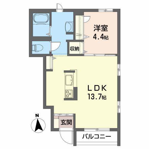 スマート五合田B(1LDK/1階)の間取り写真