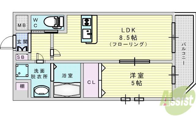 プレジオ江坂Ⅱ(1LDK/7階)の間取り写真