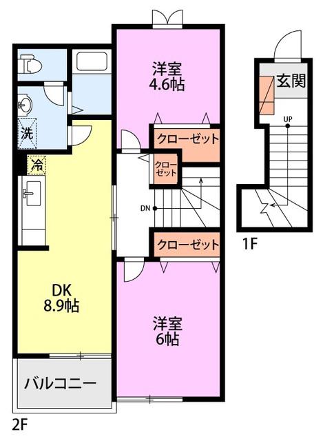 シースカイB(2DK/2階)の間取り写真