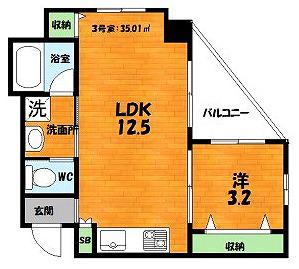 ピコットⅦ(1LDK/3階)の間取り写真