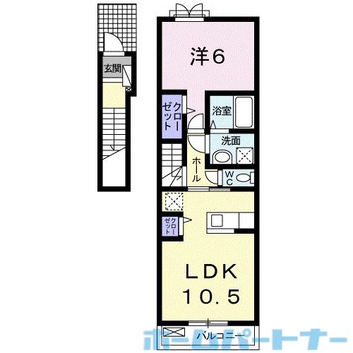 エピナールB(1LDK/2階)の間取り写真
