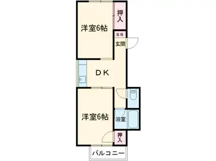 岡田ハイツ(2DK/2階)の間取り写真