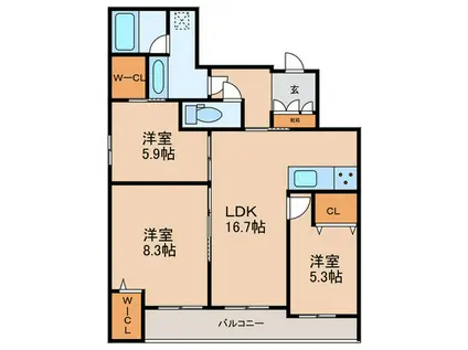 ポルトボヌール城西(3LDK/3階)の間取り写真
