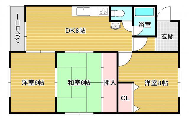 泉ヶ丘第3コーポラス(3DK/4階)の間取り写真