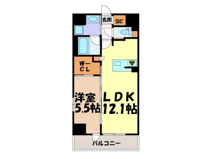 ザ・パークハビオ名古屋松原(1LDK/9階)の間取り写真