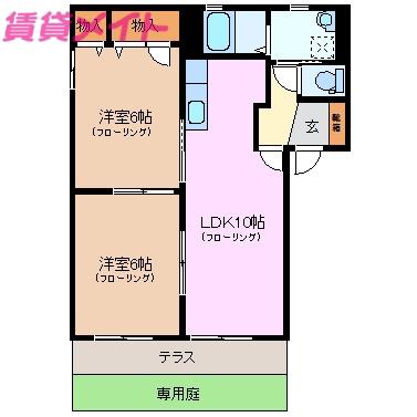 プリームス海山道(2LDK/1階)の間取り写真