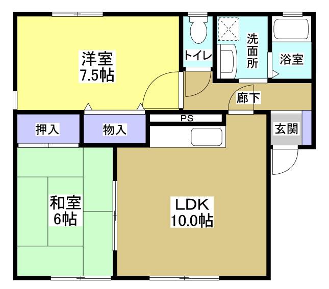 ソレーユ高町B(2LDK/1階)の間取り写真