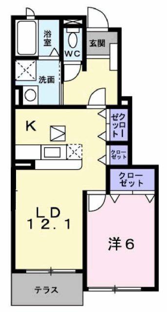 シンヴィオシスD(1LDK/1階)の間取り写真