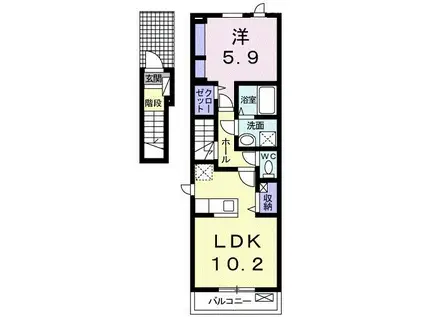 ウィステリア一佳II(1LDK/2階)の間取り写真