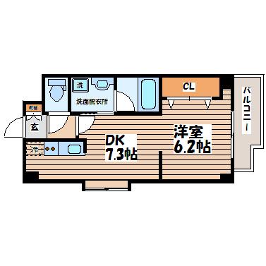しゃとれ山手町(1DK/3階)の間取り写真